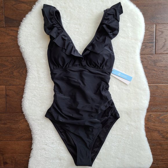 NWT Black Ruffle One Piece Cupshe Swim Suit - Picture 4 of 11